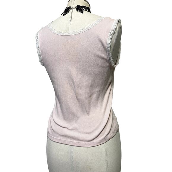 Cute Strawberry Shortcake Pink Lace Ribbed Tank Top Cottage Core Coquette Sz L - Picture 8 of 10